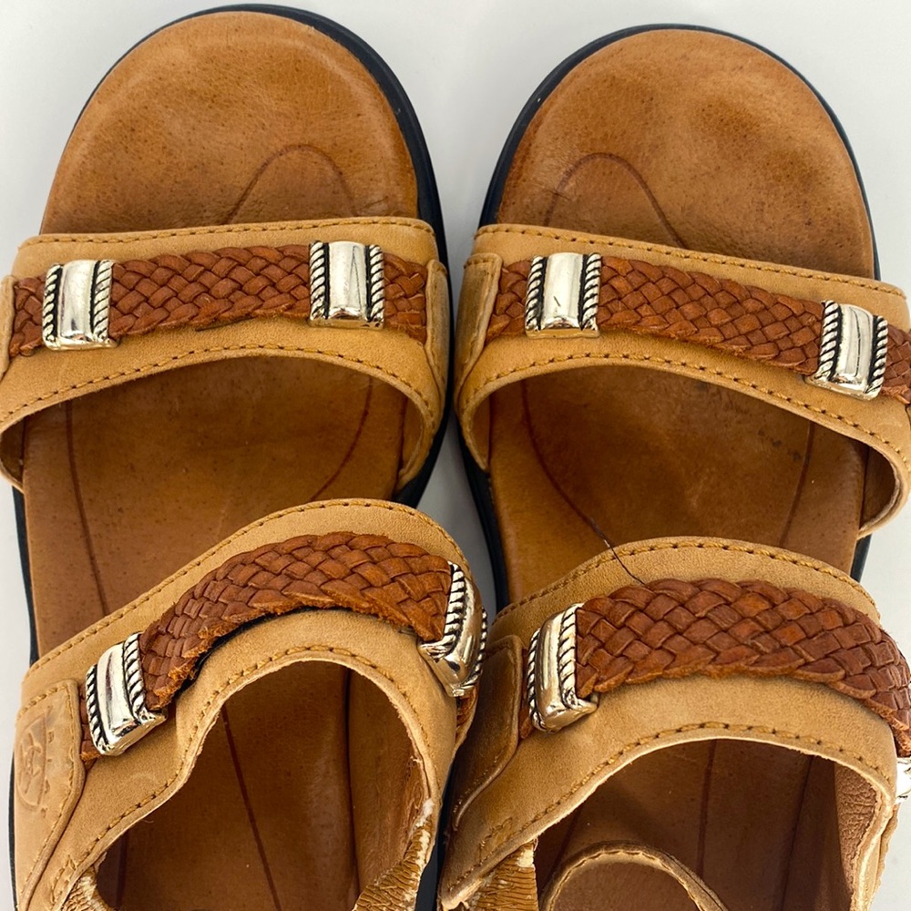 Ariat Stinson Camel Leather Heeled Sandals with Braided Detail Size 8 - Picture 9 of 13